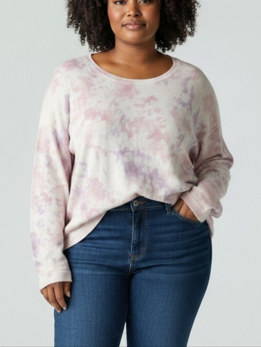 Jessica Simpson Cream Tie-Dye Long Sleeve Sweatshirt with Pink & Lavender 3X